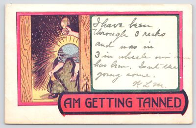 Comics~Kid Over Womans Knee Getting Spanked Am Getting Tanned~Vintage Postcard