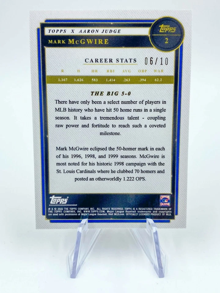 MARK MCGWIRE 2022 Topps x Aaron Judge The Big 5-0 Red Parallel /10 Cardinals #2 - Image 2 of 2