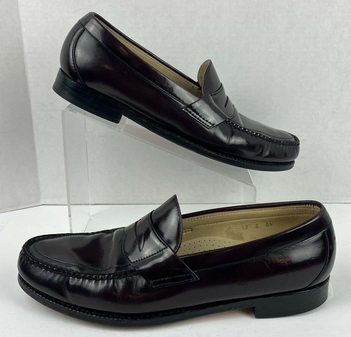 SAS Men's Burgundy Leather Genuine Handsewn Slip On Penny Loafers