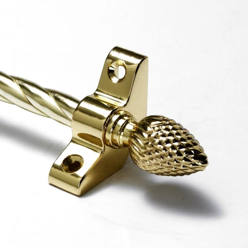 13 X Polished Brass Stair Rods - 3/8" x 28.5" - Candy Twist - Pine Finial