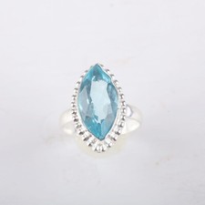 Natural Sky Blue Topaz Gemstone 925 Sterling Silver Ring Blue Promise Women Ring