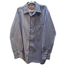 Robert Graham Men's Stripe checkered Button Down Shirt Blue White Checks SZ XL