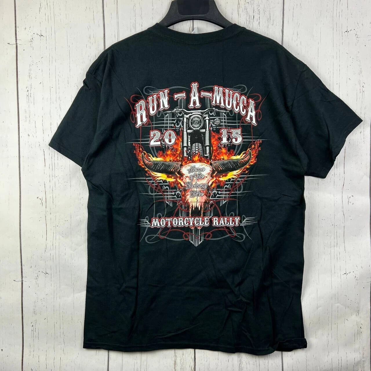 Vintage Motorcycle Rally Run-A-Mucca 2015 Large Gildan Casual T-Shirt New Men