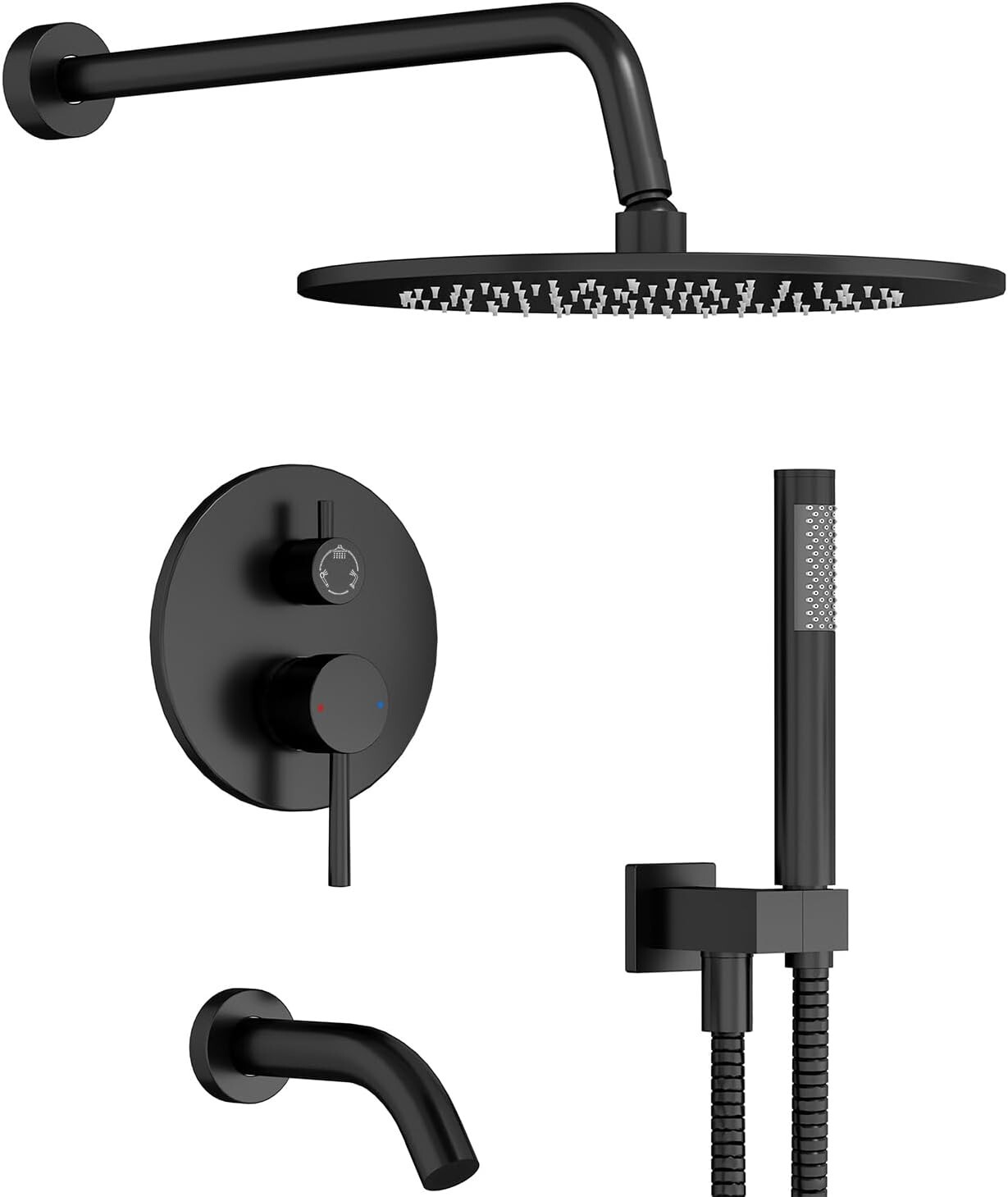 Elegant Matte Black Wall-Mounted Shower Set with High Pressure Handheld Head