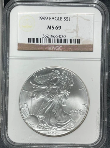 1999 SILVER EAGLE NGC MS 69 ~ CLASSIC BROWN LABEL ~REF#020