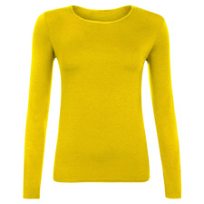 Womens Long Sleeve Stretch Plain Scoop Round Neck T Shirt Top assorted 8-26