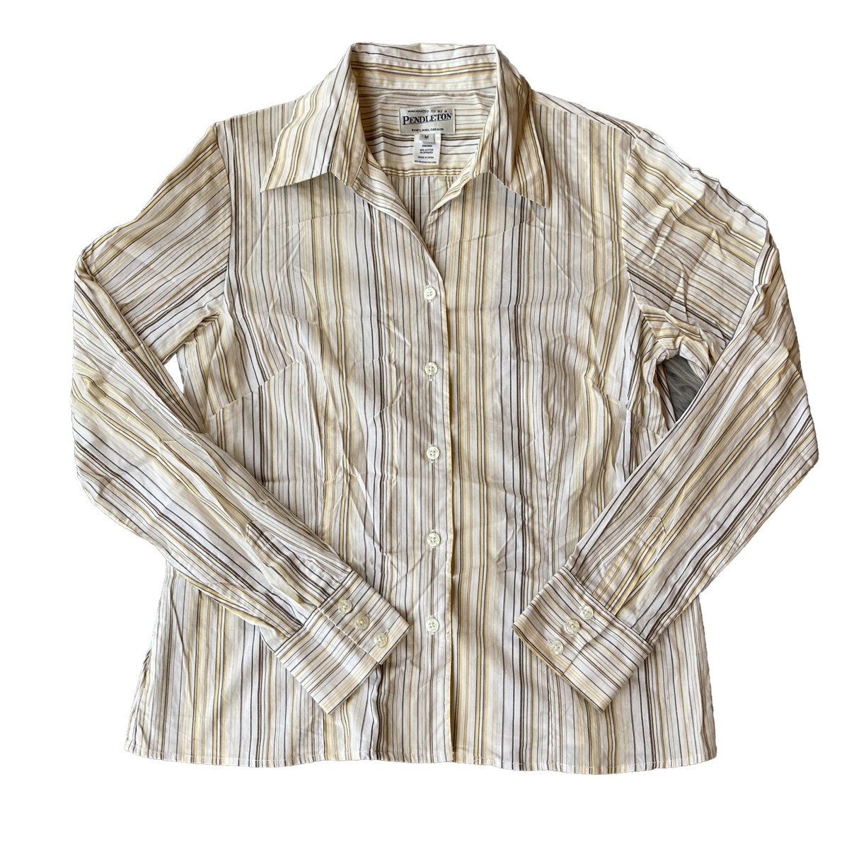 Pendleton Top Sz M Button Front Striped Long Sleeve Shirt Casual