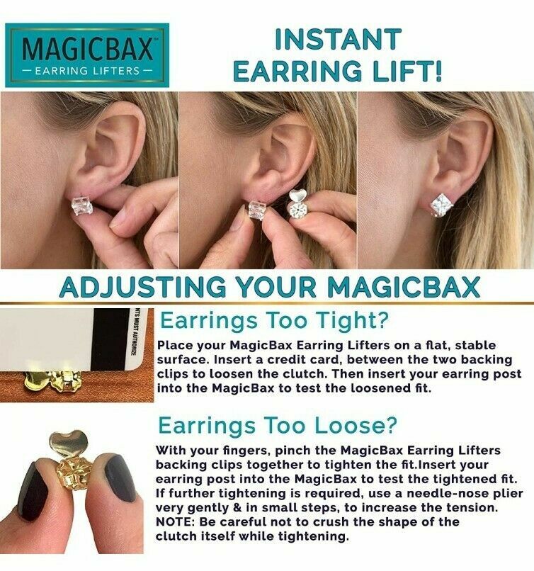 Instant Earring Lift Adjustable Hypoallergenic For Post Earring Magic Bax 2 Pair