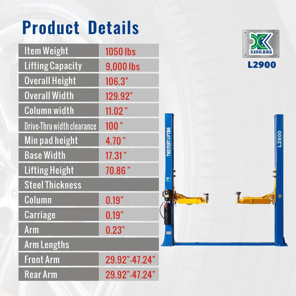2 Post Car Lift 9,000 LB Capacity L2900 Auto Truck Hoist 220 Volt Foto 2 de 4