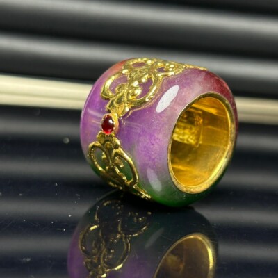 Certified Natural inlay Ice Burmese Jade Jadeite Amulet archery thumb Rings