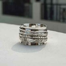 Sterling Silver spinner Ring, Fidget Ring, Spinning Ring, Meditation All size
