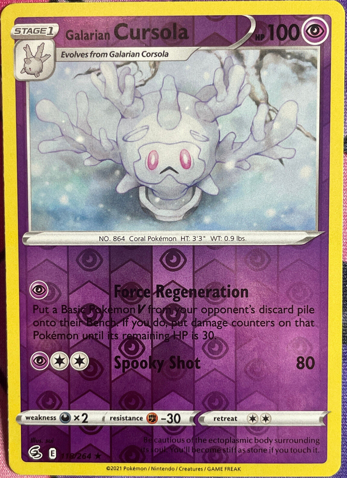 Galarian Cursola Reverse Holo Rare - 118/264 - Fusion Strike Pokemon 2021