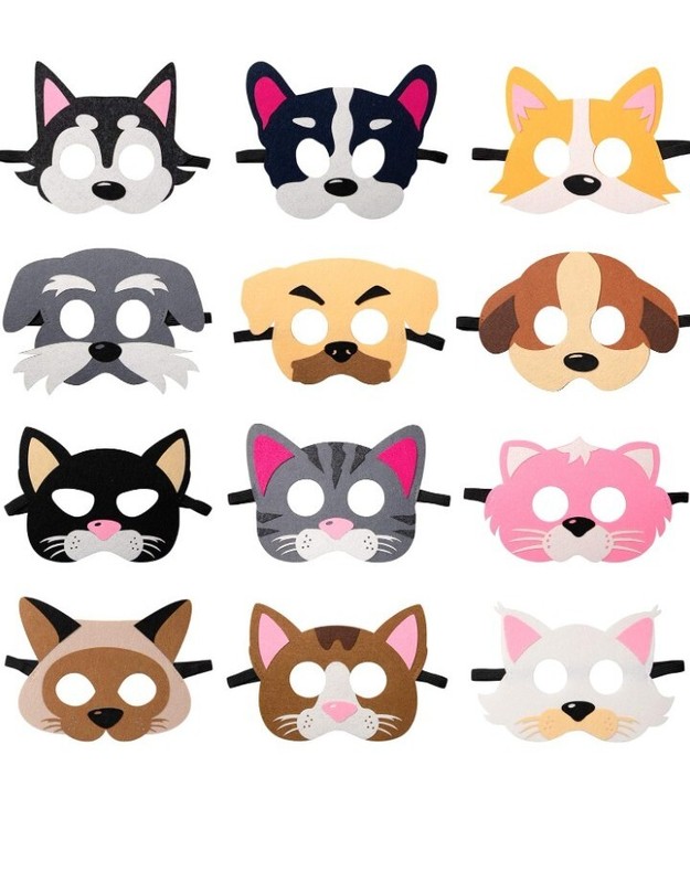 24 Pack Dog & Cat  Birthday Masks Party Supplies - Themed Felt Masks 12 Styles