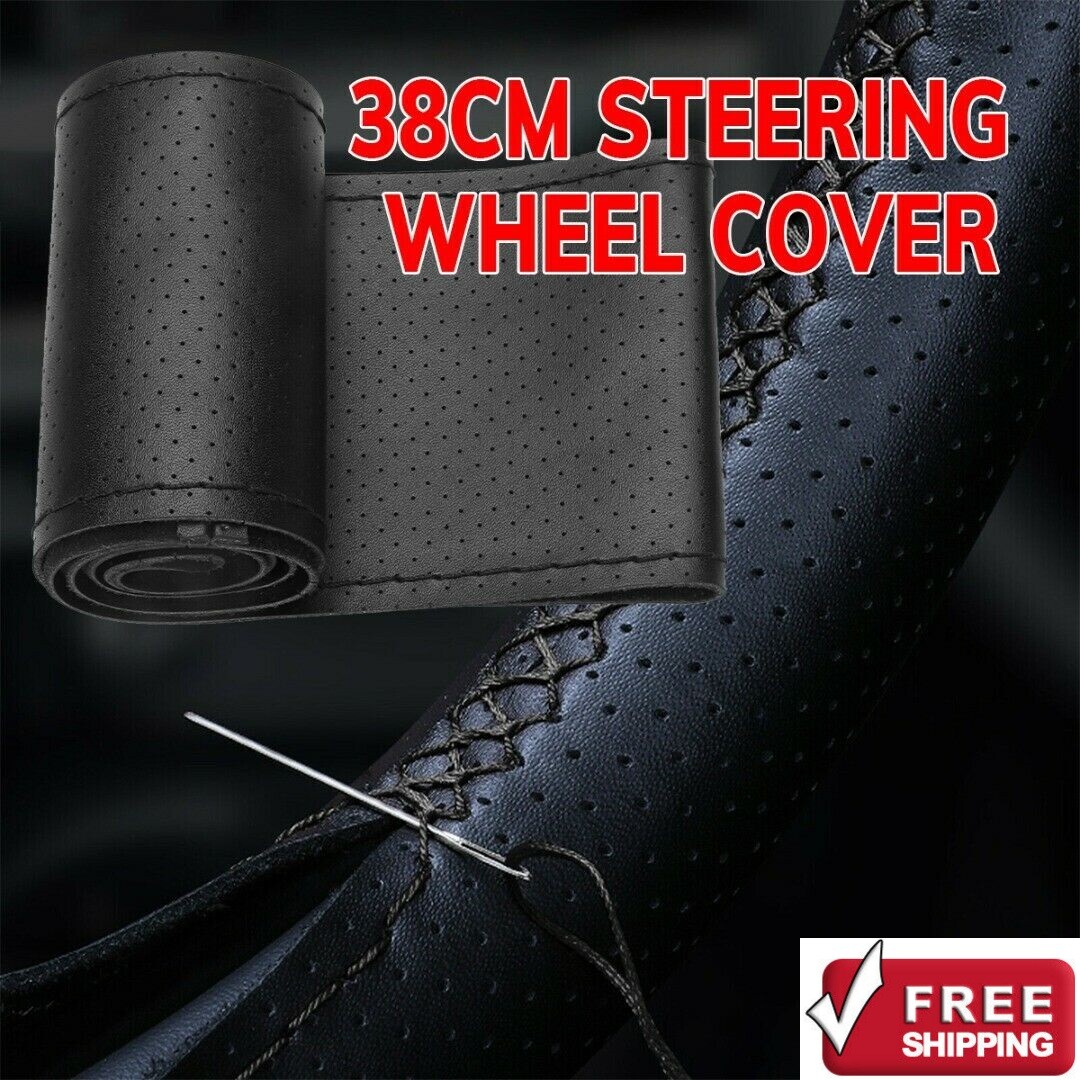 DIY Carbon Leather Car Steering Wheel Cover Thread Antislip Black 15