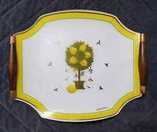 Vintage Georges Briard Lemon Tree Bent Glass Tray Wood Handles Please Read
