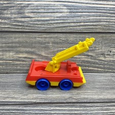 Vintage Fisher Price Plastic Red Yellow Firetruck Car With Ladder Blue Wheels