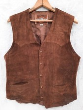 Vintage 70s Pioneer Wear Genuine Brown Leather Vest Snap Damaged Liner 40L