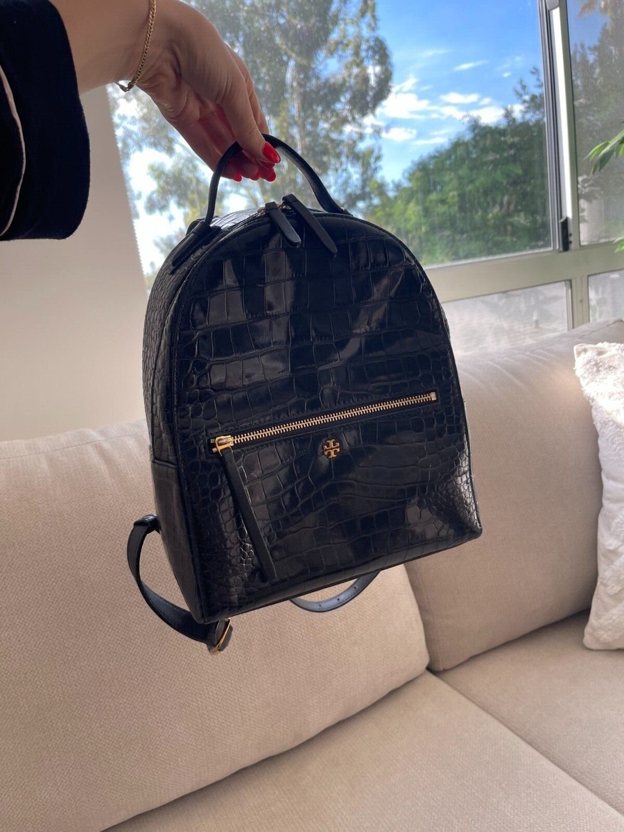NWOT Tory Burch Black Croc-Embossed Mini Backpack with Gold Details Tory Burch | Bags | Tory Burch Red Crocembossed Backpack  main image 3
