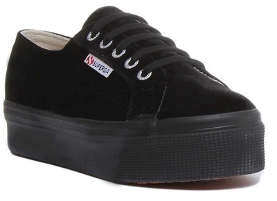 superga 2790 black velvet flatform trainers