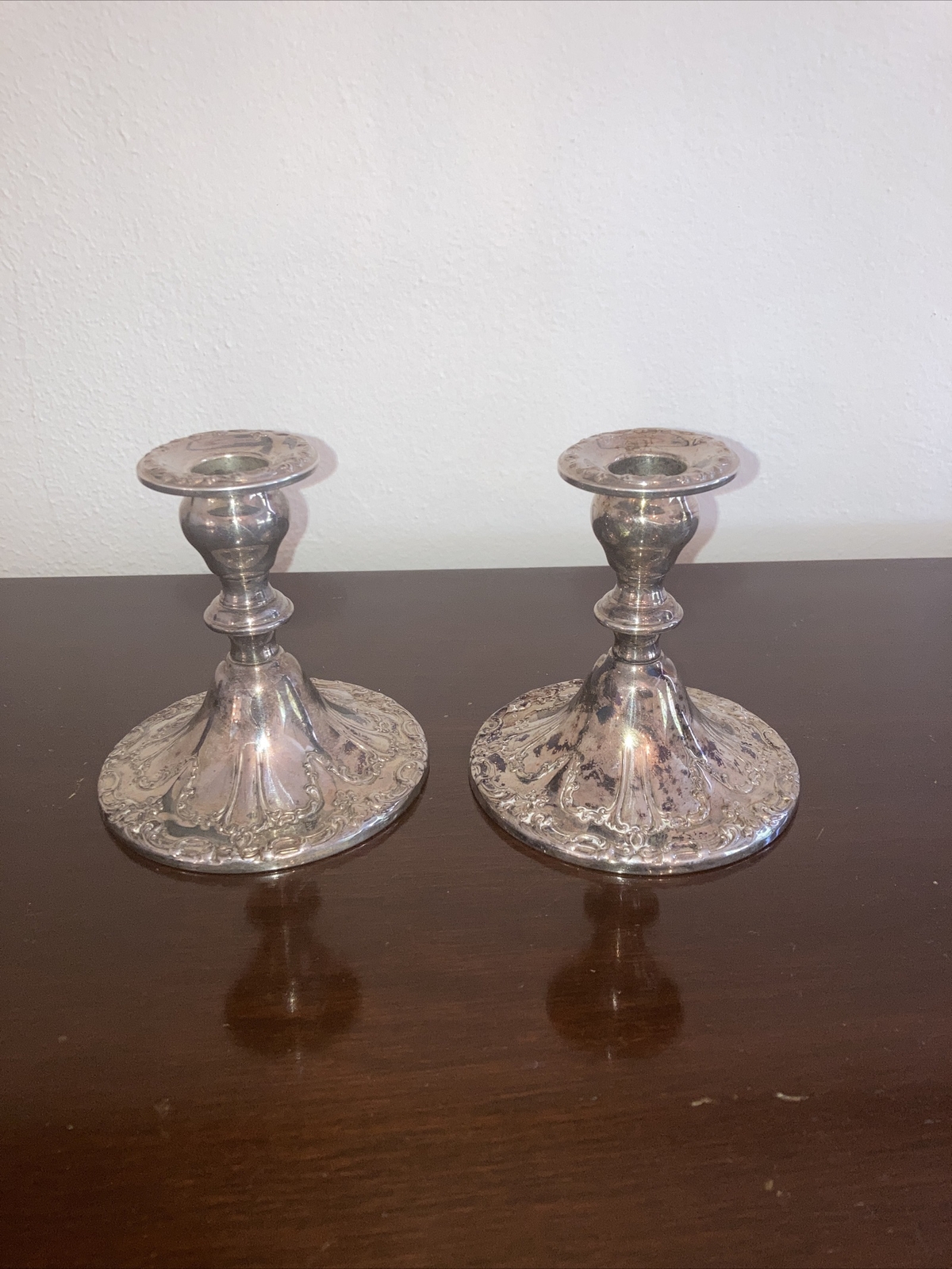 Pair of Two Gorham Rose Scroll Candle Holder Silver Plated Candlesticks