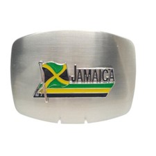 Black Yellow Green Enamel Jamaican Flag Country Belt Buckle Silver Tone Vintage