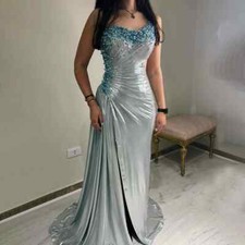 Luxury Mermaid Evening Dresses Side Slit Beaded One-Shoulder Prom Party Dresses