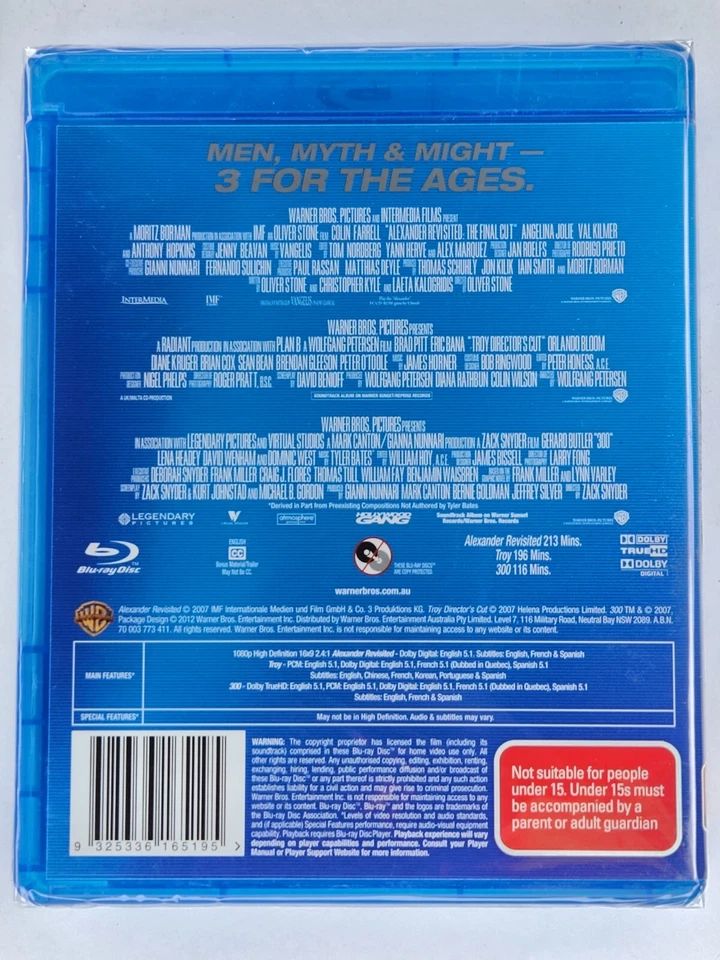 Alexander Revisited + Troy + 300 Blu Ray - 3 MOVIES - NEW SEALED Pitt Bloom Bana - Image 2 of 2