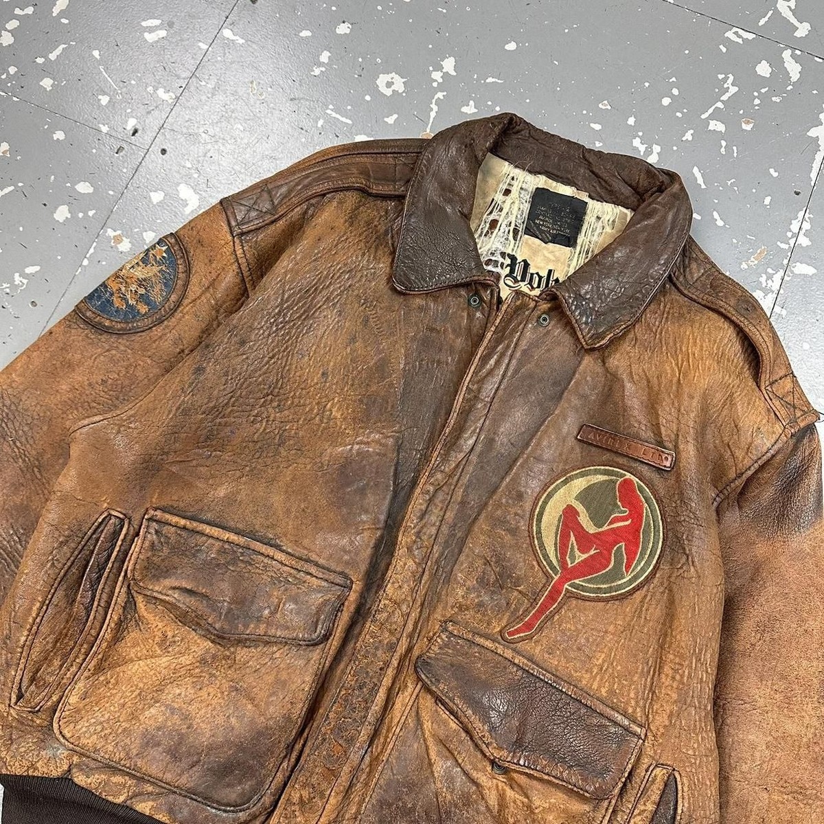 Vintage 80s Avirex Chinese Air Force Leather Bomber Jacket Brown