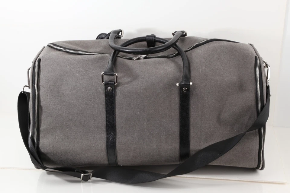 Charcoal Gray Mens Gentleman Canvas Weekender Garment Travel Bag - Image 4 of 4