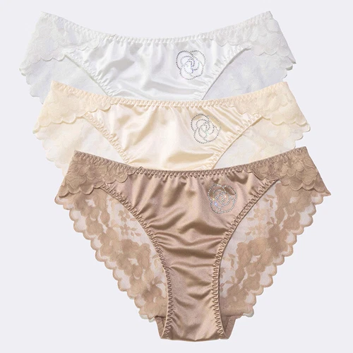 Shiny Satin Silky Lace Knickers Sexy Briefs Women Underwear Panties Seamless UK - Picture 16 of 29