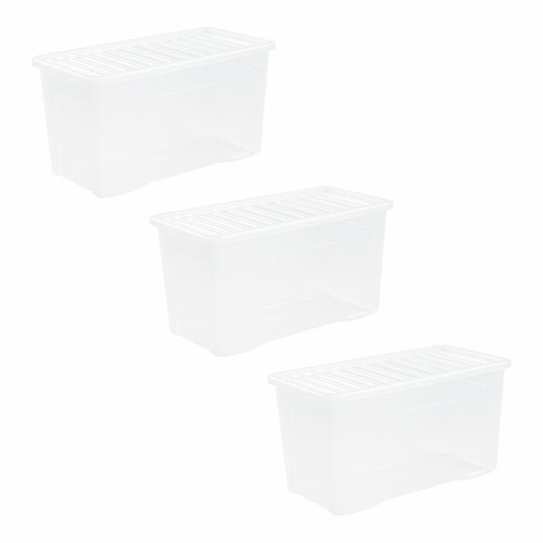 3 x 110 Litres CLEAR PLASTIC Extra Large Storage Box With Lids Strong Nestable - Picture 1 of 12