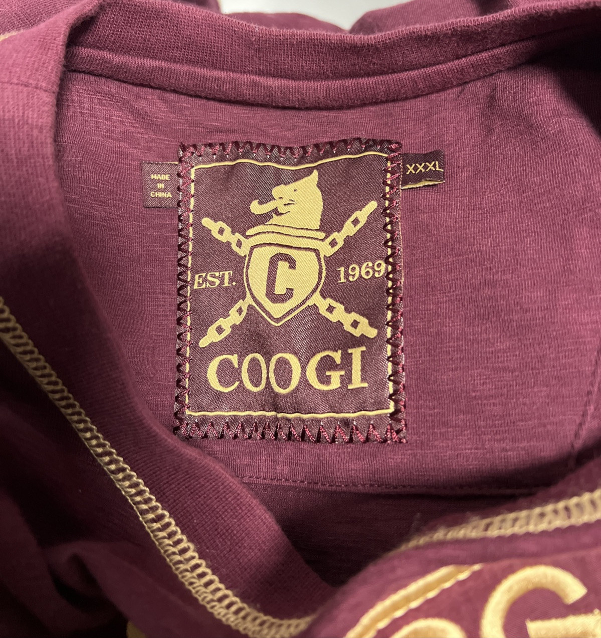 Coogi Embordered Patch Maroon Gold Shirt 3XL - image 5