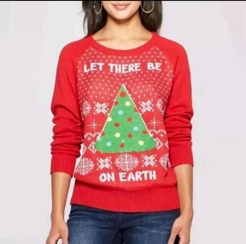 Well Worn Let There Be Peace Pizza On Earth Christmas Sweater Women's Size Small