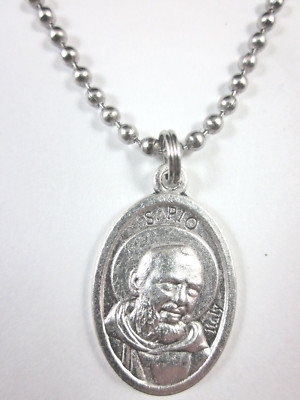 St Padre Pio Medal Italy Pendant Necklace 24" Ball Chain Gift Box ...