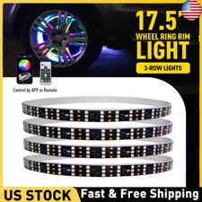 17.5" RGB & Chasing Flow Double Row LED Wheel Ring Rim Lights For Truck Car set