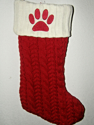 Dog Christmas Stocking Thick Cable Knit 22'' Red Silk Lined VERY NICE ~ EXC COND!