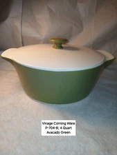 Corning Ware P-704-B Four Quart Avacado Green Dutch Oven Vintage 