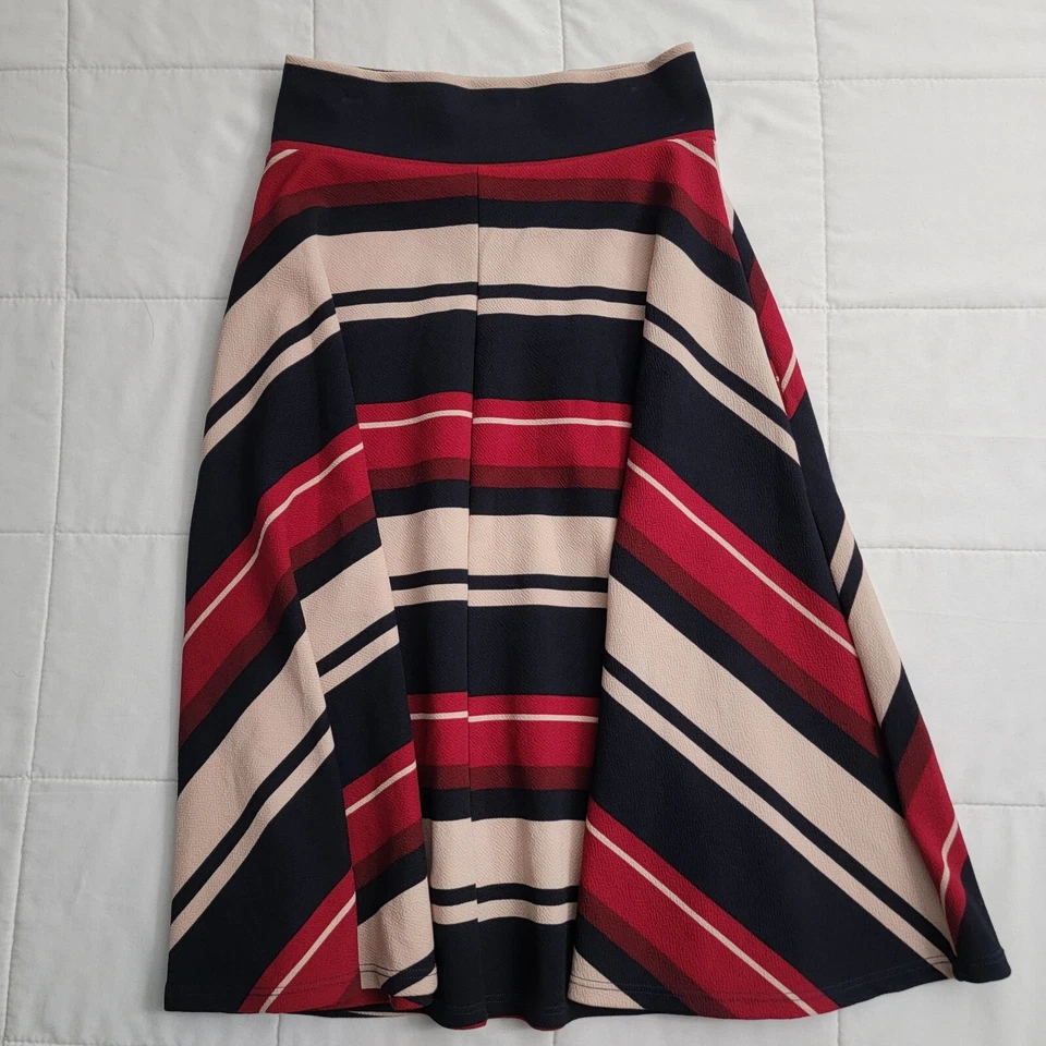 Agnes & Dora Striped A Line Stretch Skirt Sz X Small Black Red Brown - Image 4 of 4