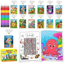24 Pack Mini Coloring Books for Kids Ages 4-8 with 8-in-1 Crayons 24 Colorful