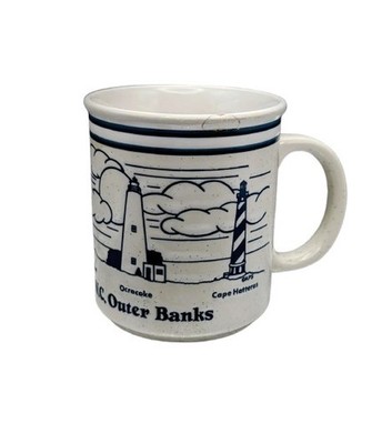 Lighthouses of the N.C. Outer Banks Mug White Blue Some Damage Vntg
