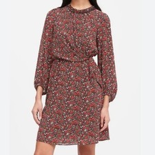 Banana Republic Black Red Preppy Flower Floral Print Tie Waist Mini Dress 14