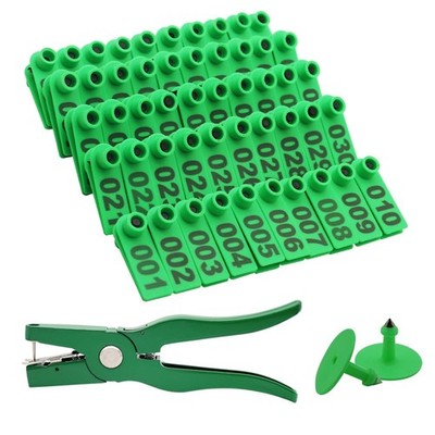 Sheep Ear Tag Plier 001100 Numbered Tags Goat Pins Green Punch Kit 100 PCS