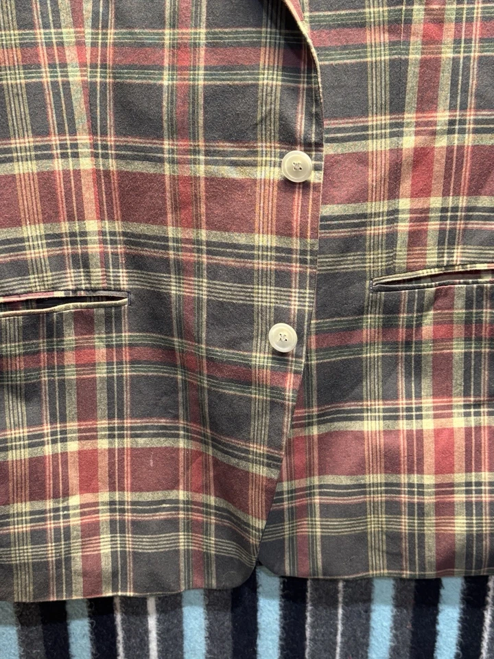 Tallia Men’s Size 44R Plaid Blazer Jacket Red Green Check Paisley 100% Cotton - Image 3 of 4