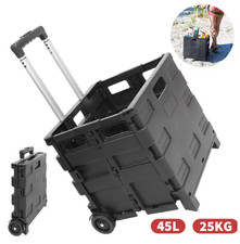 Folding Boot Cart Shopping Trolley Fold Up Storage Box Wheels Crate Foldable 45L