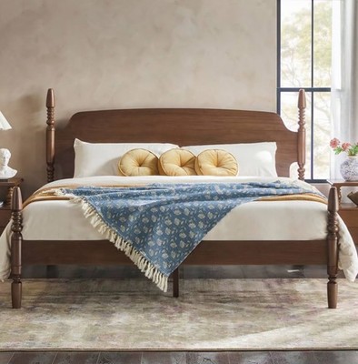 King Size Post Bed Frame, No Box Spring Frame, Modern Farmhouse, Dark Brown