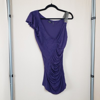 Guess Tunic Top Size S Purple Ruched Pleats Flounce Sleeve Chain Mail Punk Y2K