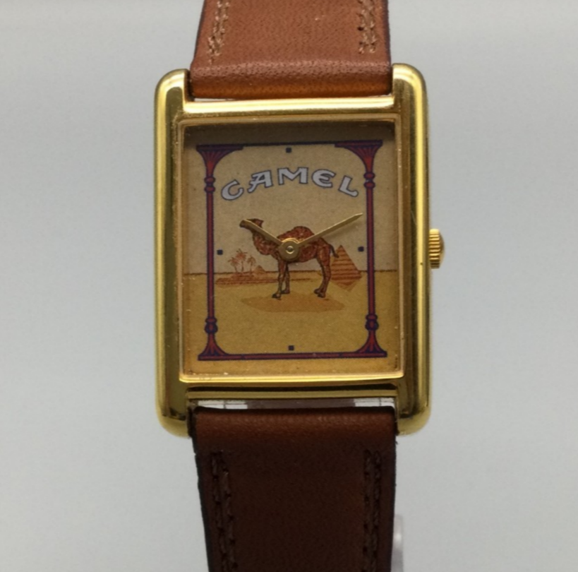 camel cigarettes watch Vintage Camel Cigarette Tank Watch Men 25mm Gold Tone Leather Band New  Battery