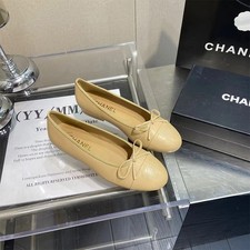 *Womens Classic Ballet Bow Flats Beige/Black Size:35-40  2027