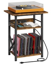 CHOEZON Record Player Stand with Power Outlet, Vinyl Record Storage Side Tabl...