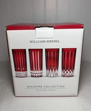 Williams Sonoma Wilshire Jewel Cut Red Highball Glasses ~ Set of 4